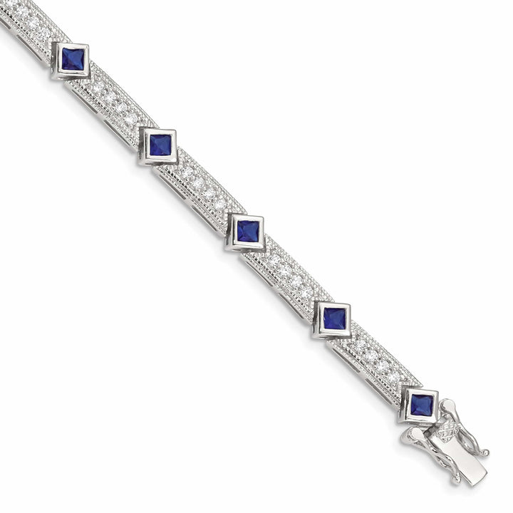 Lovely Rita's Bracelets Silver Polished Blue and Clear C.Z Bracelet