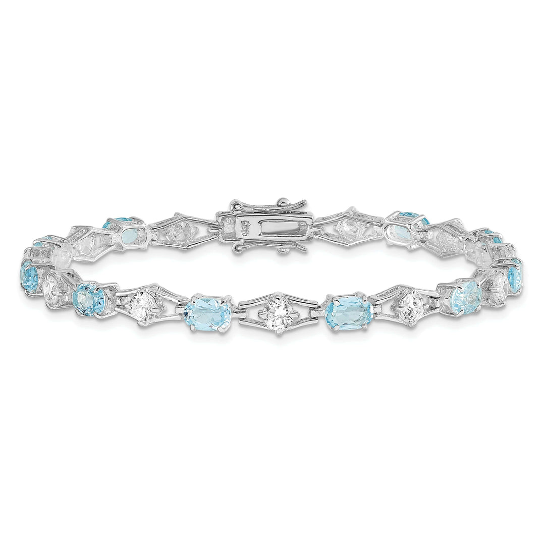 Lovely Rita's Bracelets Silver Polished Blue Topaz Gemstone CZ Bracelet