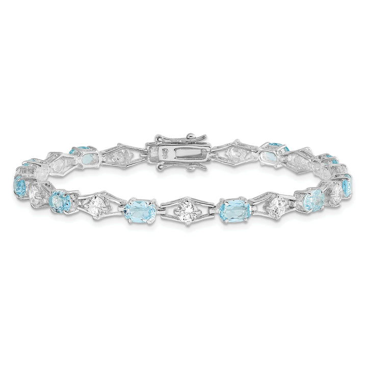 Lovely Rita's Bracelets Silver Polished Blue Topaz Gemstone CZ Bracelet