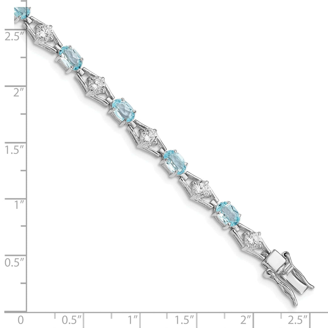 Lovely Rita's Bracelets Silver Polished Blue Topaz Gemstone CZ Bracelet