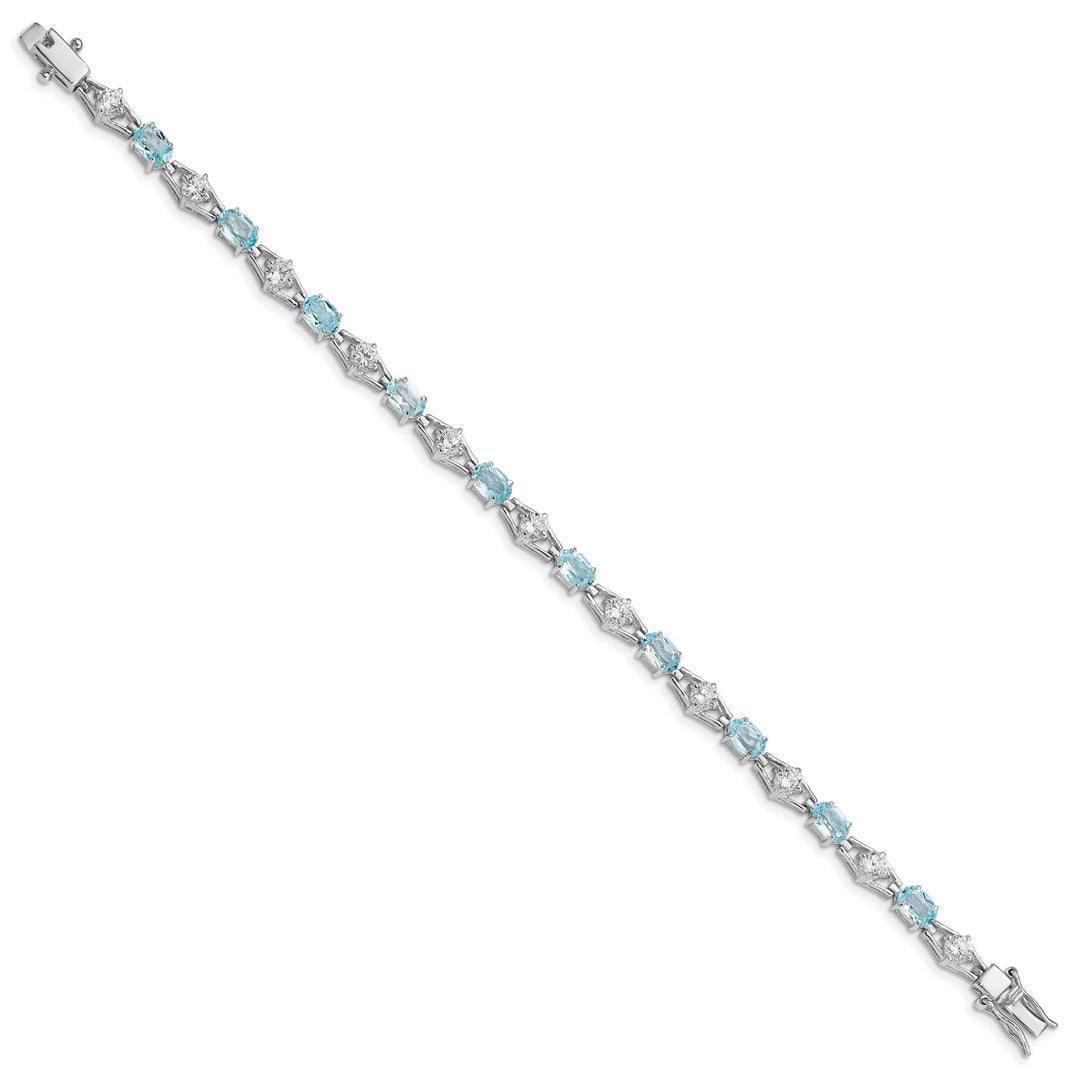 Lovely Rita's Bracelets Silver Polished Blue Topaz Gemstone CZ Bracelet