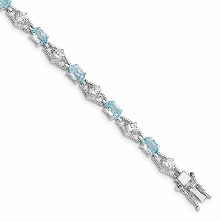 Lovely Rita's Bracelets Silver Polished Blue Topaz Gemstone CZ Bracelet