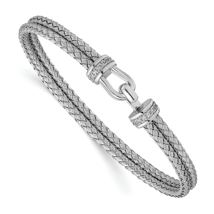 Lovely Rita's Bracelets Silver Polished C.Z Double Woven Flexible Cuff