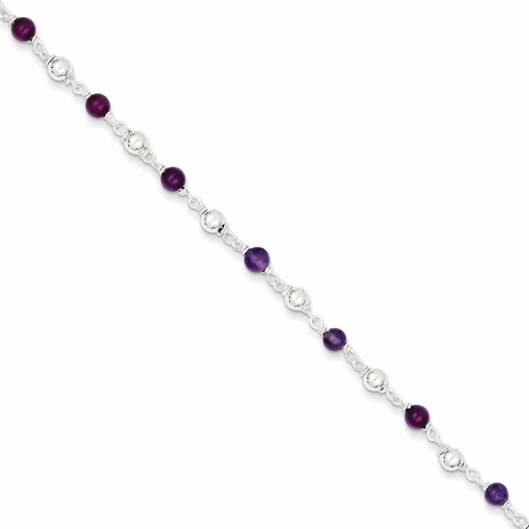 Lovely Rita's Bracelets Silver Polished Finish Amethyst Beaded Bracelet