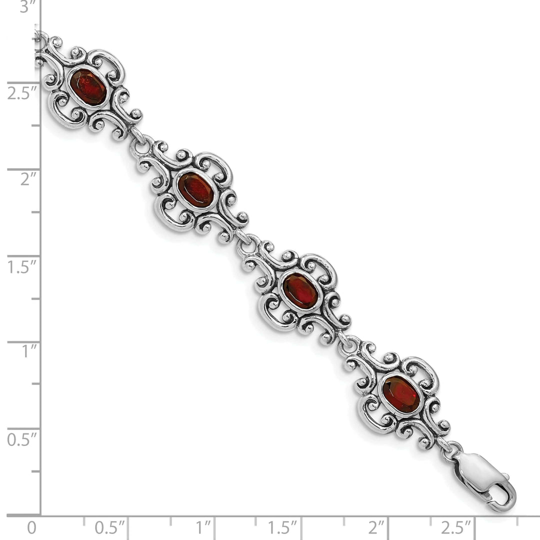 Lovely Rita's Bracelets Silver Polished Finish Antiqued Garnet Bracelet