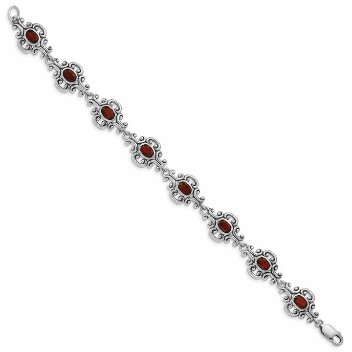 Lovely Rita's Bracelets Silver Polished Finish Antiqued Garnet Bracelet