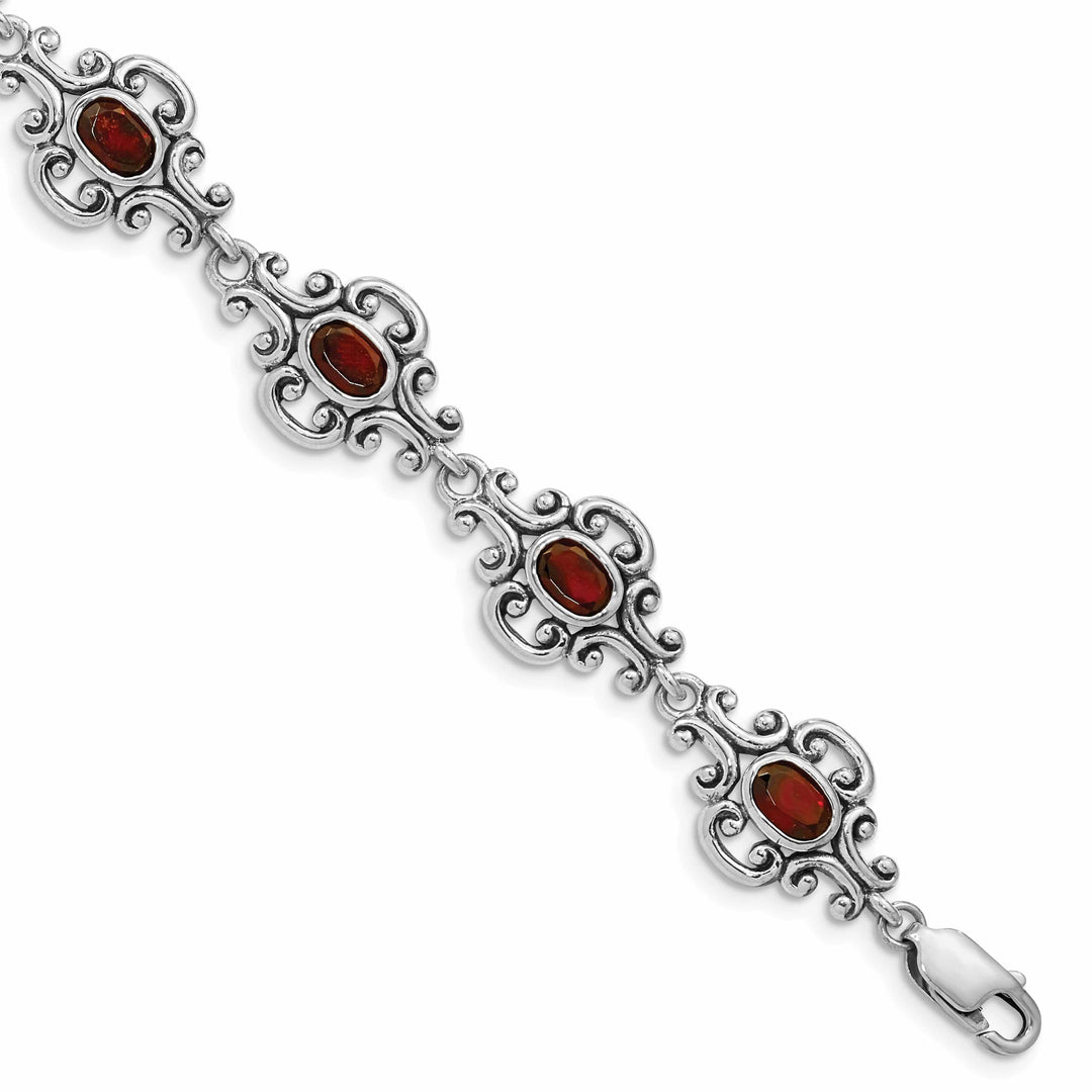 Lovely Rita's Bracelets Silver Polished Finish Antiqued Garnet Bracelet