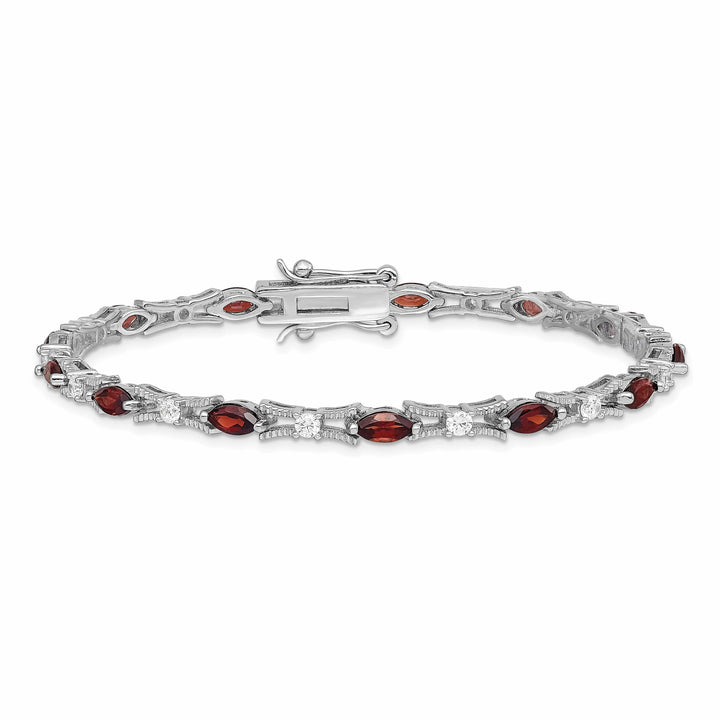 Lovely Rita's Bracelets Silver Polished Finish Garnet and C.Z Bracelet