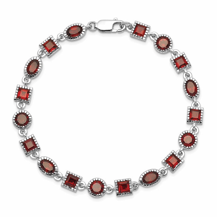 Lovely Rita's Bracelets Silver Polished Finish Textured Garnet Bracelet