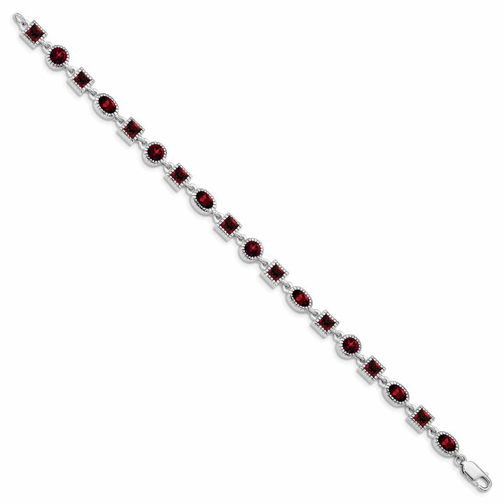 Lovely Rita's Bracelets Silver Polished Finish Textured Garnet Bracelet