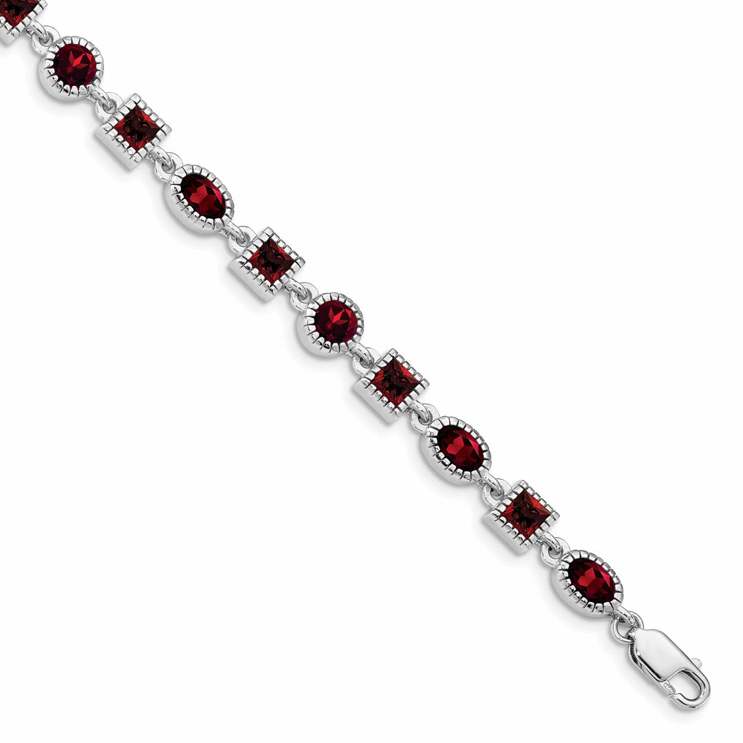 Lovely Rita's Bracelets Silver Polished Finish Textured Garnet Bracelet