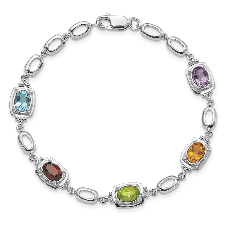 Lovely Rita's Bracelets Silver Polished Multi Gemstone Link Bracelet