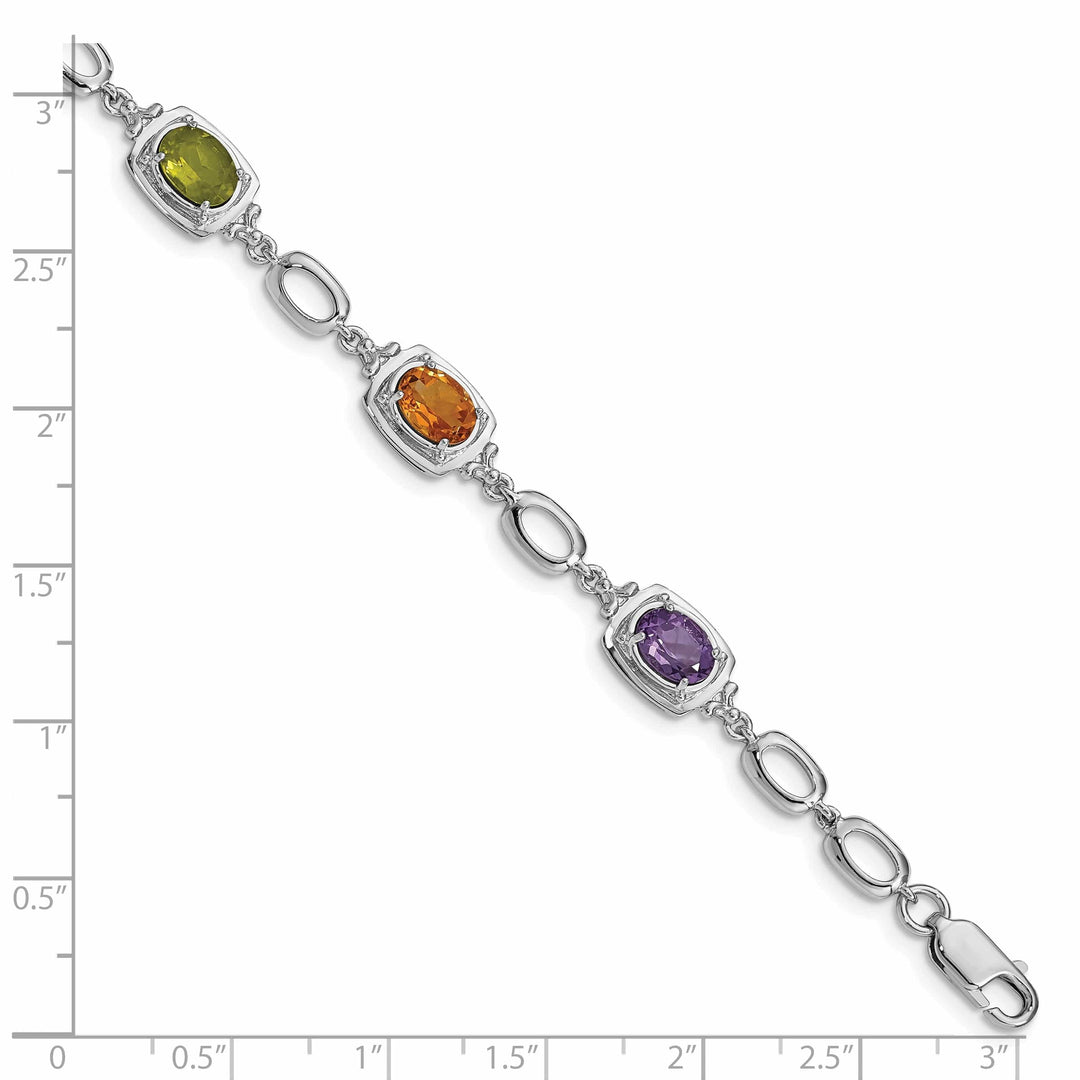 Lovely Rita's Bracelets Silver Polished Multi Gemstone Link Bracelet