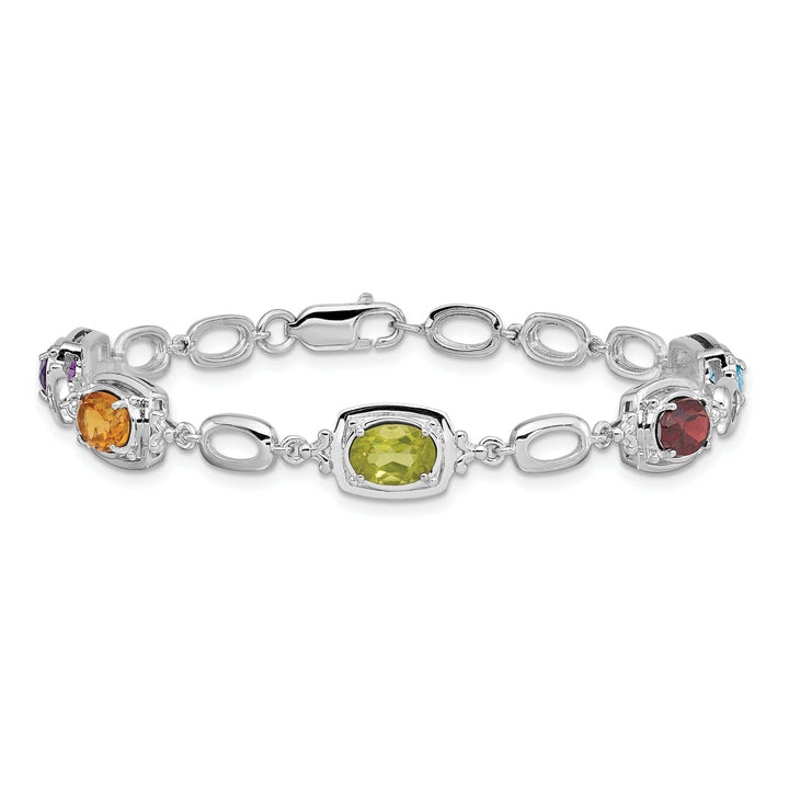 Lovely Rita's Bracelets Silver Polished Multi Gemstone Link Bracelet
