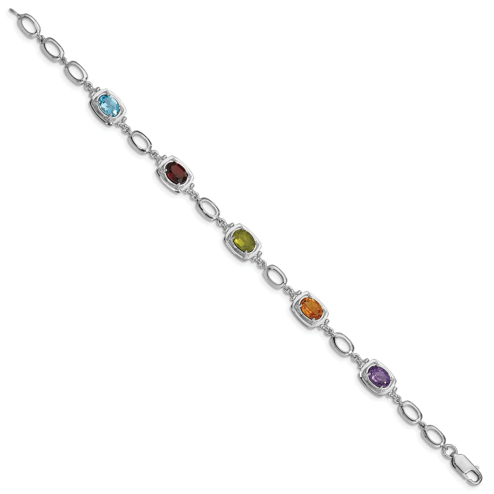 Lovely Rita's Bracelets Silver Polished Multi Gemstone Link Bracelet