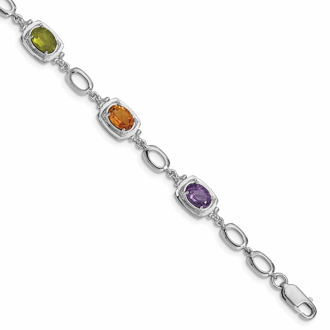 Lovely Rita's Bracelets Silver Polished Multi Gemstone Link Bracelet