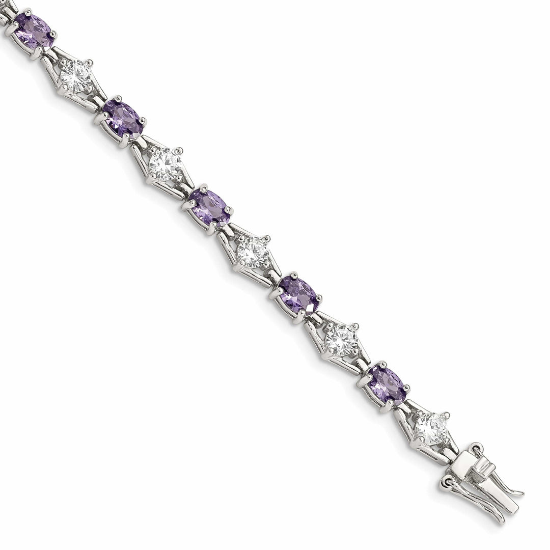 Lovely Rita's Bracelets Silver Polished Purple and Clear C.Z Bracelet