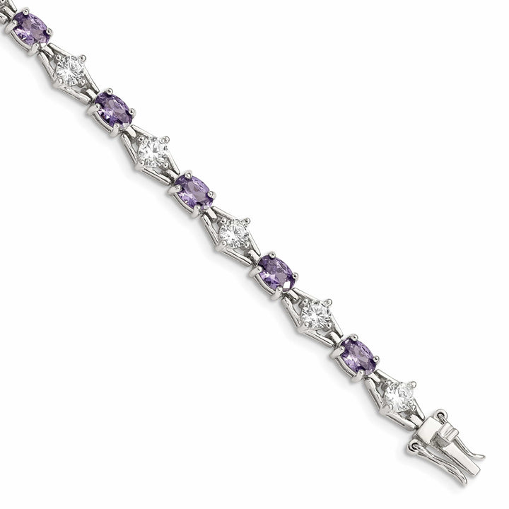 Lovely Rita's Bracelets Silver Polished Purple and Clear C.Z Bracelet