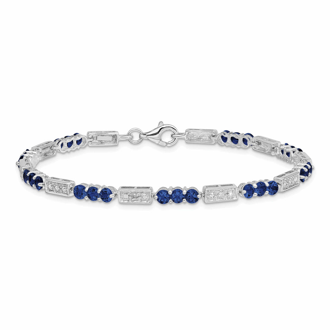 Lovely Rita's Bracelets Silver Polished Sapphire Round Diamond Bracelet