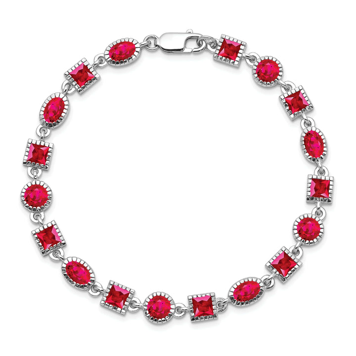 Lovely Rita's Bracelets Silver Polished Texture Finish Ruby Bracelet
