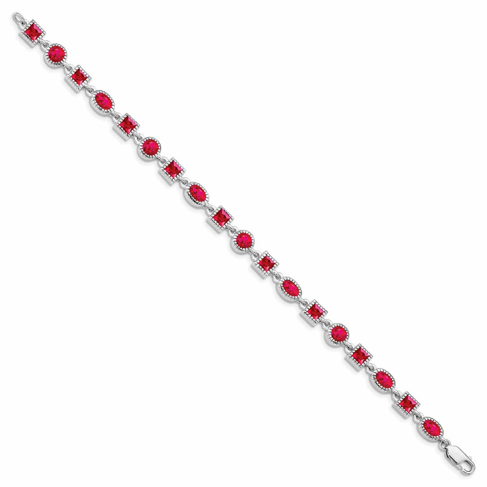 Lovely Rita's Bracelets Silver Polished Texture Finish Ruby Bracelet