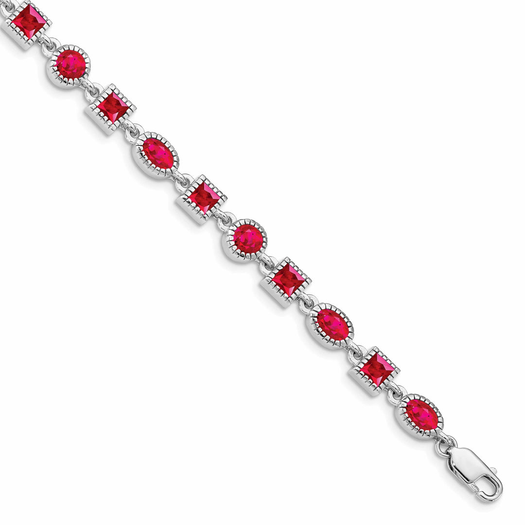 Lovely Rita's Bracelets Silver Polished Texture Finish Ruby Bracelet