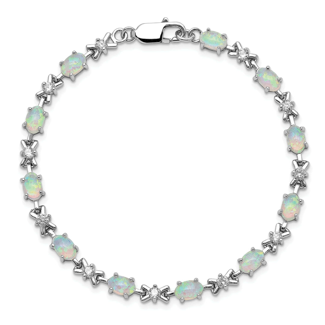 Lovely Rita's Bracelets Silver Polished White Created Opal C.Z Bracelet