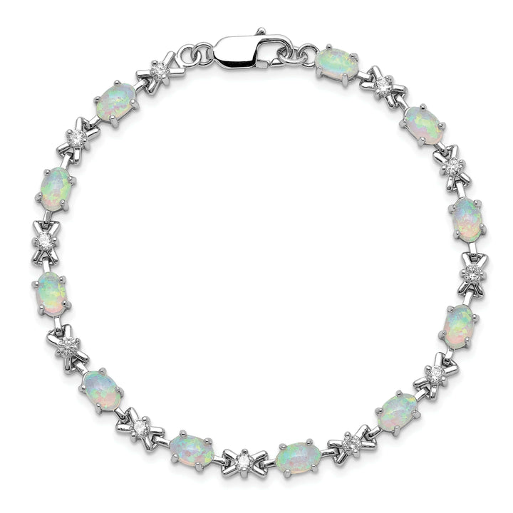 Lovely Rita's Bracelets Silver Polished White Created Opal C.Z Bracelet