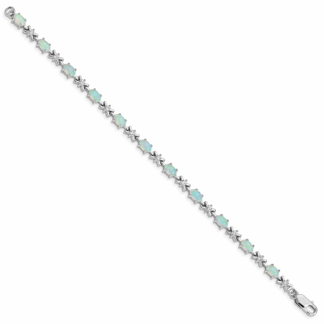 Lovely Rita's Bracelets Silver Polished White Created Opal C.Z Bracelet