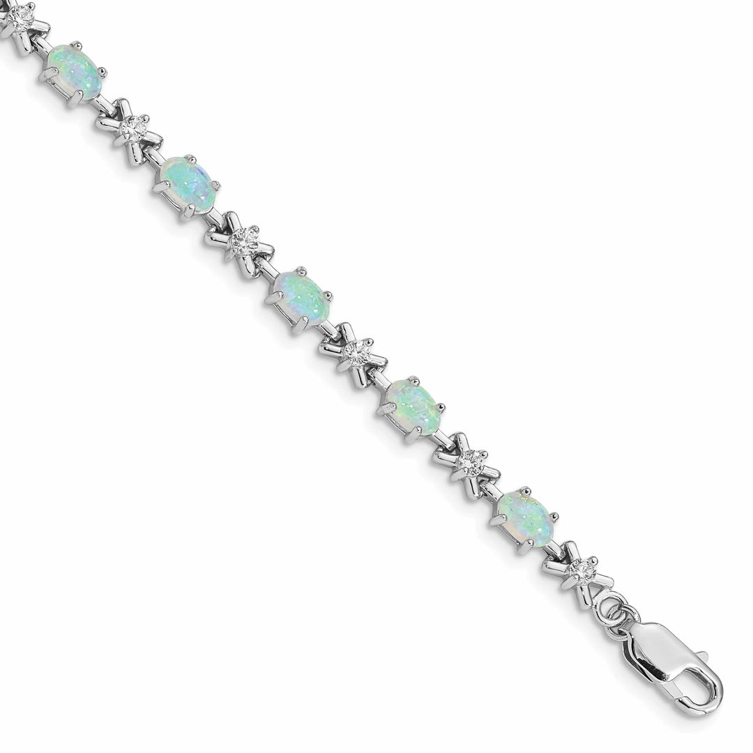 Lovely Rita's Bracelets Silver Polished White Created Opal C.Z Bracelet