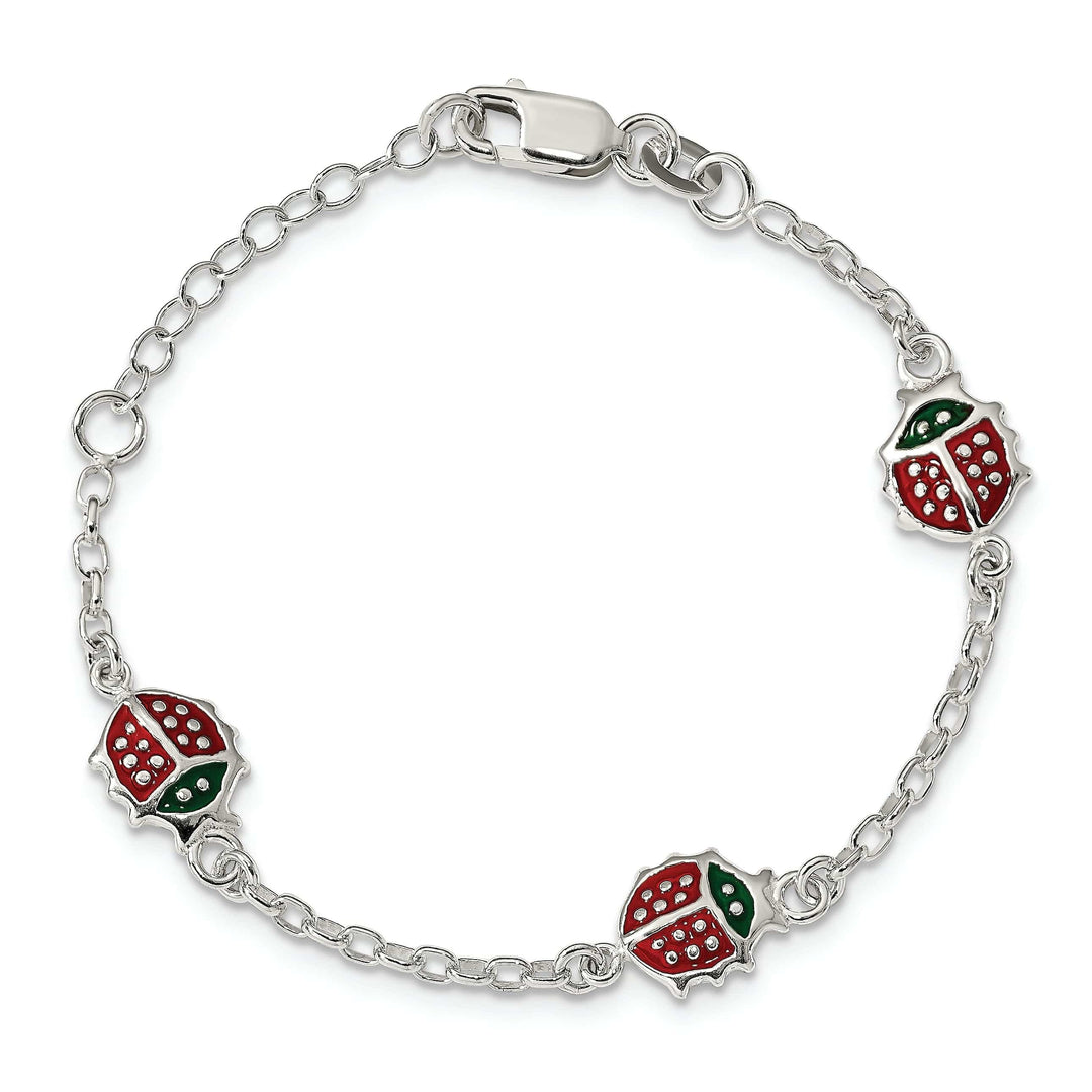 Lovely Rita's Bracelets Silver Red Enamel Ladybugs Childs Bracelet