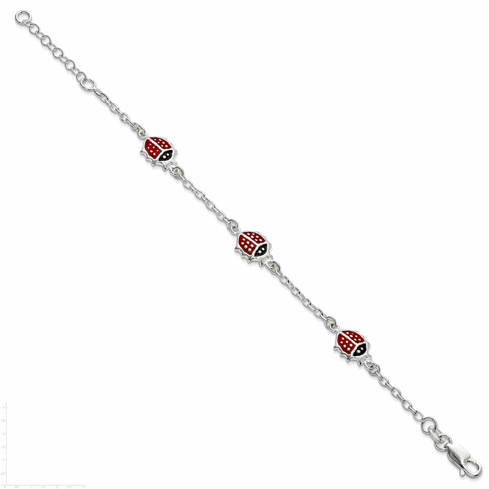 Lovely Rita's Bracelets Silver Red Enamel Ladybugs Childs Bracelet