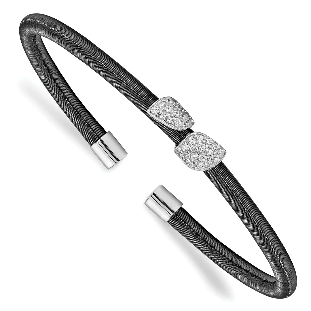 Lovely Rita's Bracelets Silver Rhodium Ruthenium C.Z Leaf Cuff Bangle
