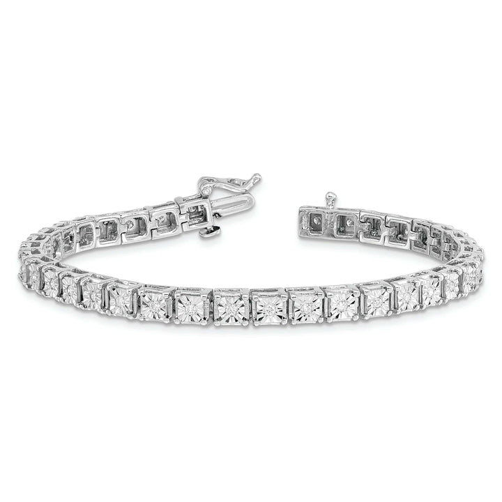 Lovely Rita's Bracelets Silver Round Stone Diamond Square Link Bracelet