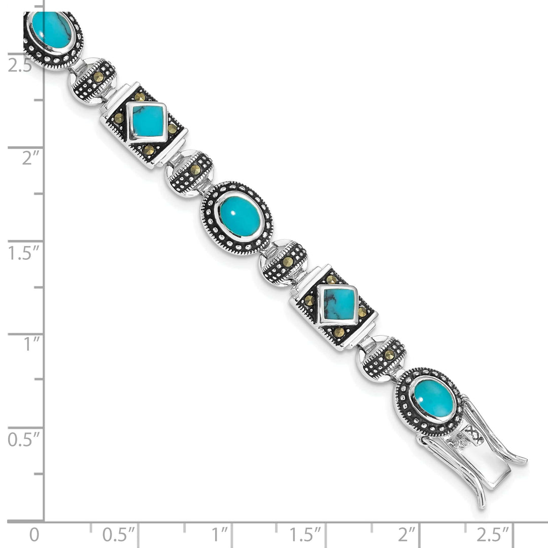 Lovely Rita's Bracelets Silver Synthetic Turquoise Marcasite Bracelet