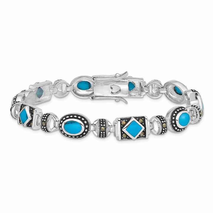 Lovely Rita's Bracelets Silver Synthetic Turquoise Marcasite Bracelet