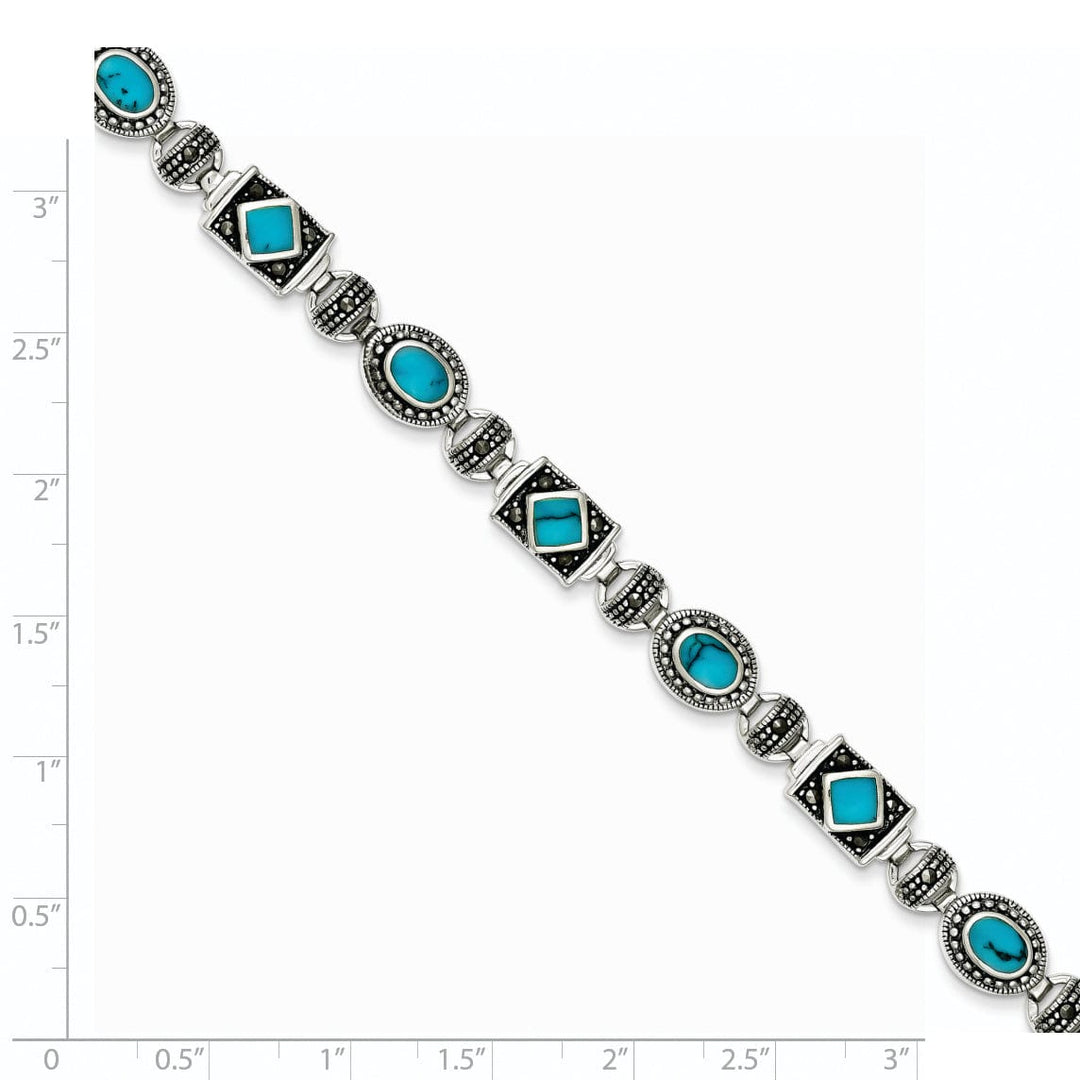 Lovely Rita's Bracelets Silver Synthetic Turquoise Marcasite Bracelet