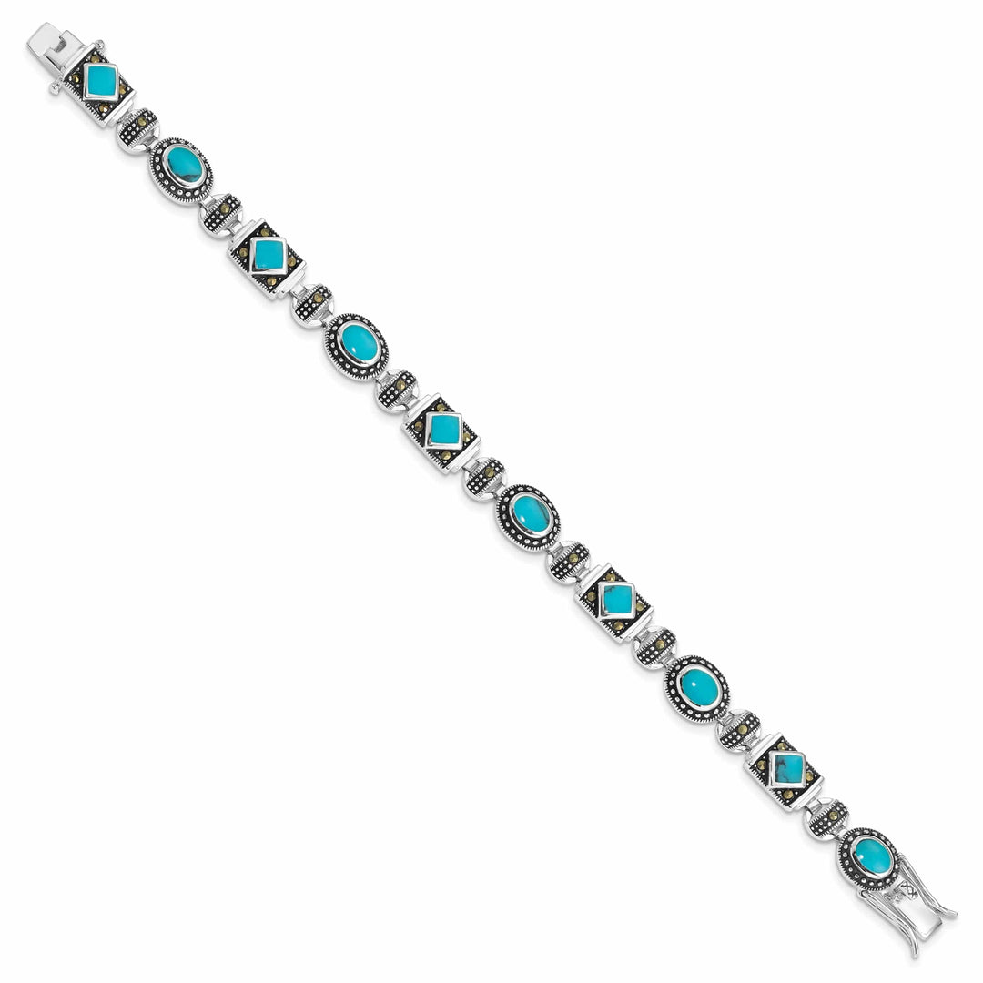 Lovely Rita's Bracelets Silver Synthetic Turquoise Marcasite Bracelet