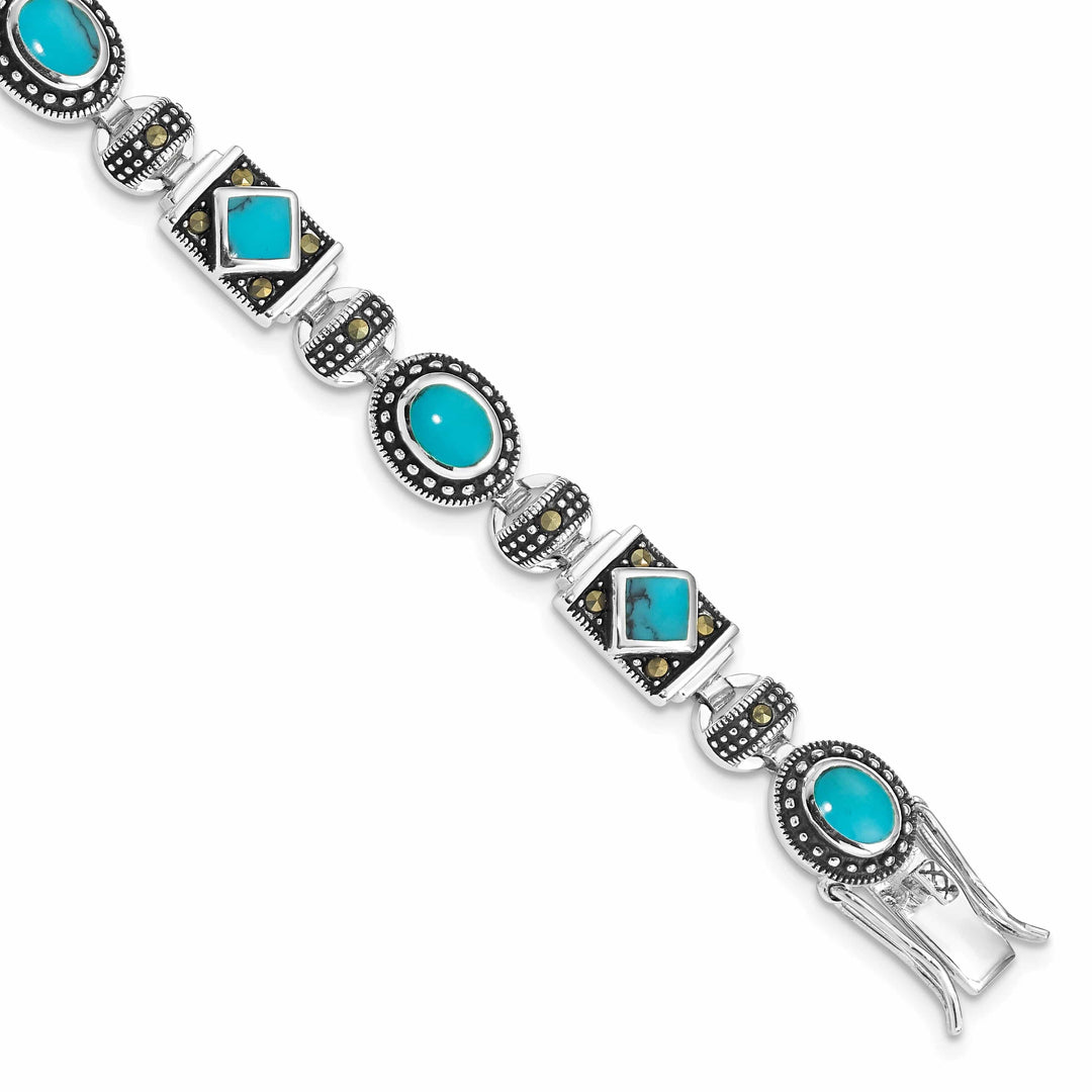 Lovely Rita's Bracelets Silver Synthetic Turquoise Marcasite Bracelet