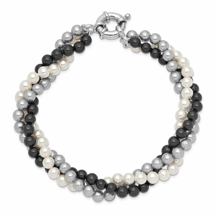 Majestik Shell Pearls Bracelets Silver White Grey Black Pearl Bead Bracelet