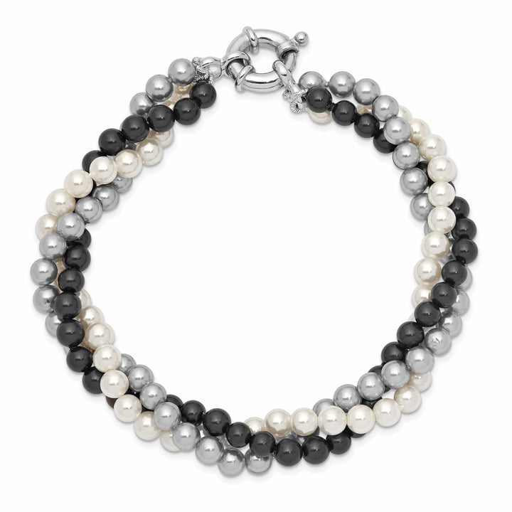 Majestik Shell Pearls Bracelets Silver White Grey Black Pearl Bead Bracelet