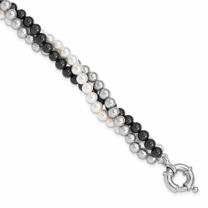 Majestik Shell Pearls Bracelets Silver White Grey Black Pearl Bead Bracelet