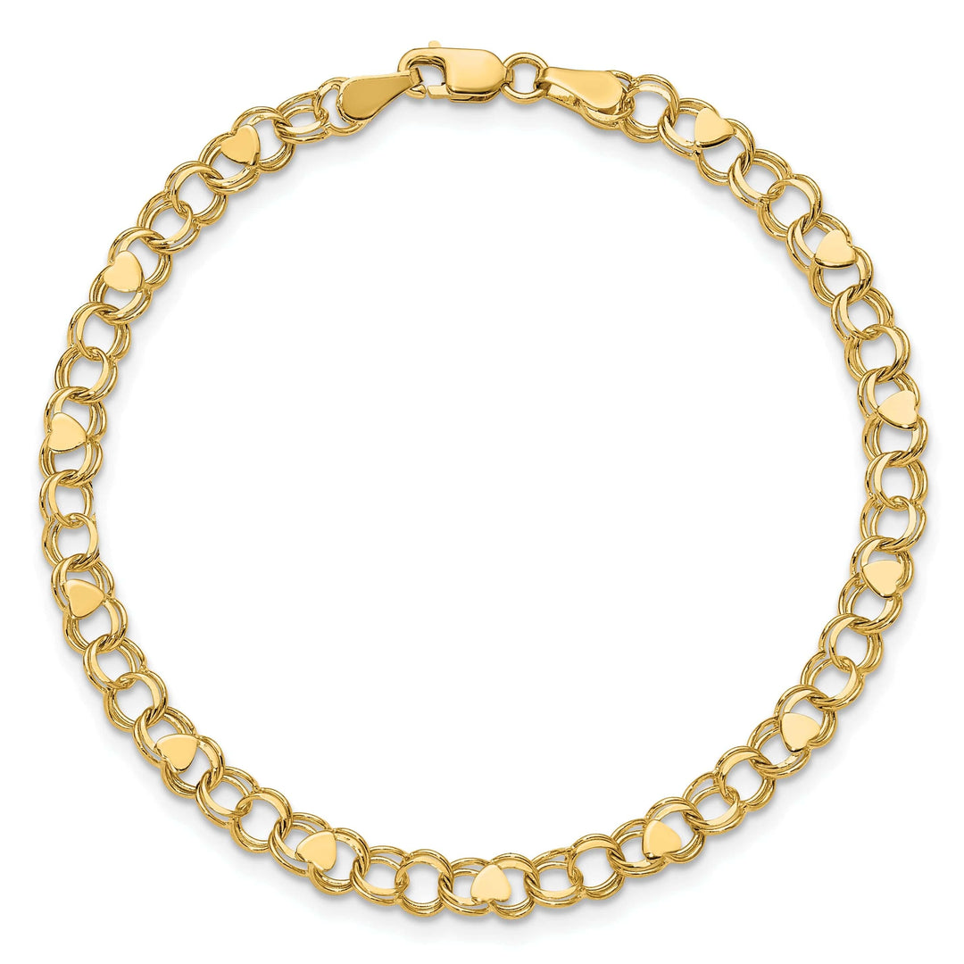 Lovely Rita's Bracelets Size 7 14K yellow gold Double Link Heart Bracelet 7-inch