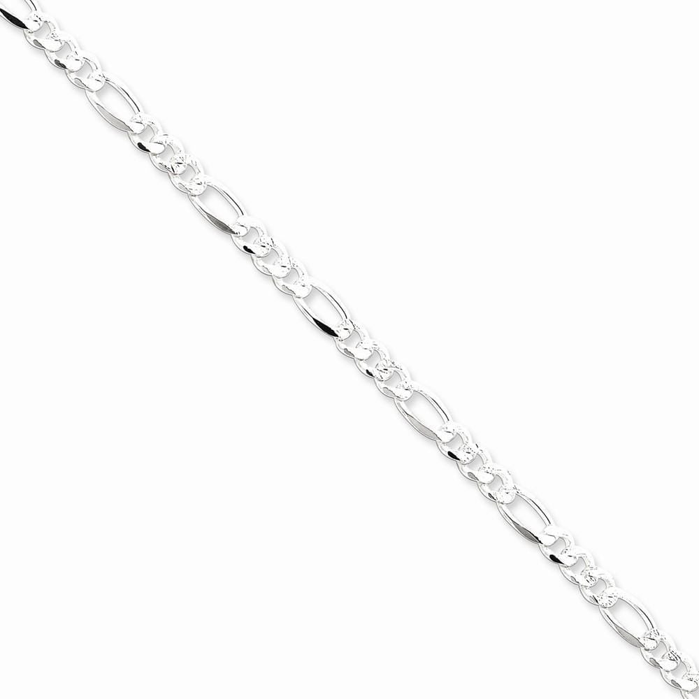 Lovely Rita's Bracelets Size 7 Silver 4.75-mm Solid Pave Flat Figaro Chain