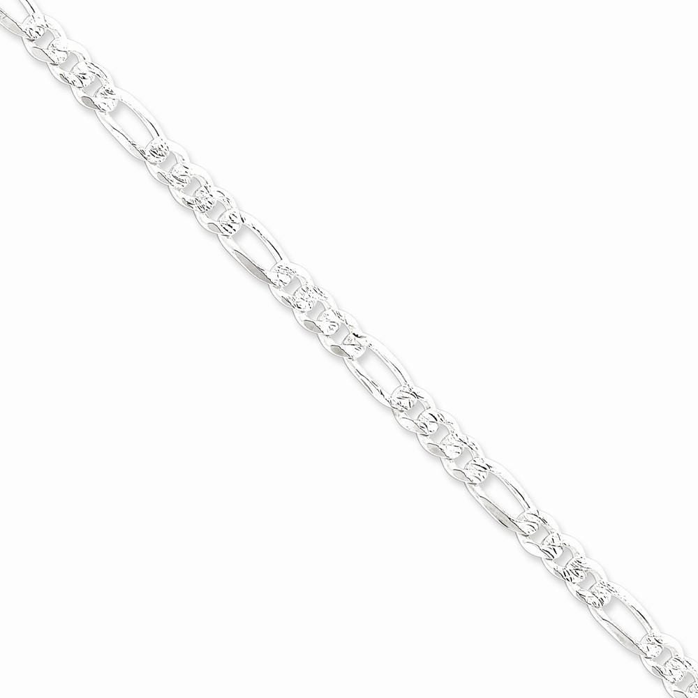 Lovely Rita's Bracelets Size 7 Silver 5.50-mm Solid Pave Flat Figaro Chain