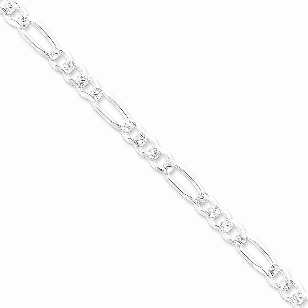 Lovely Rita's Bracelets Size 7 Silver 7.00-mm Solid Pave Flat Figaro Chain
