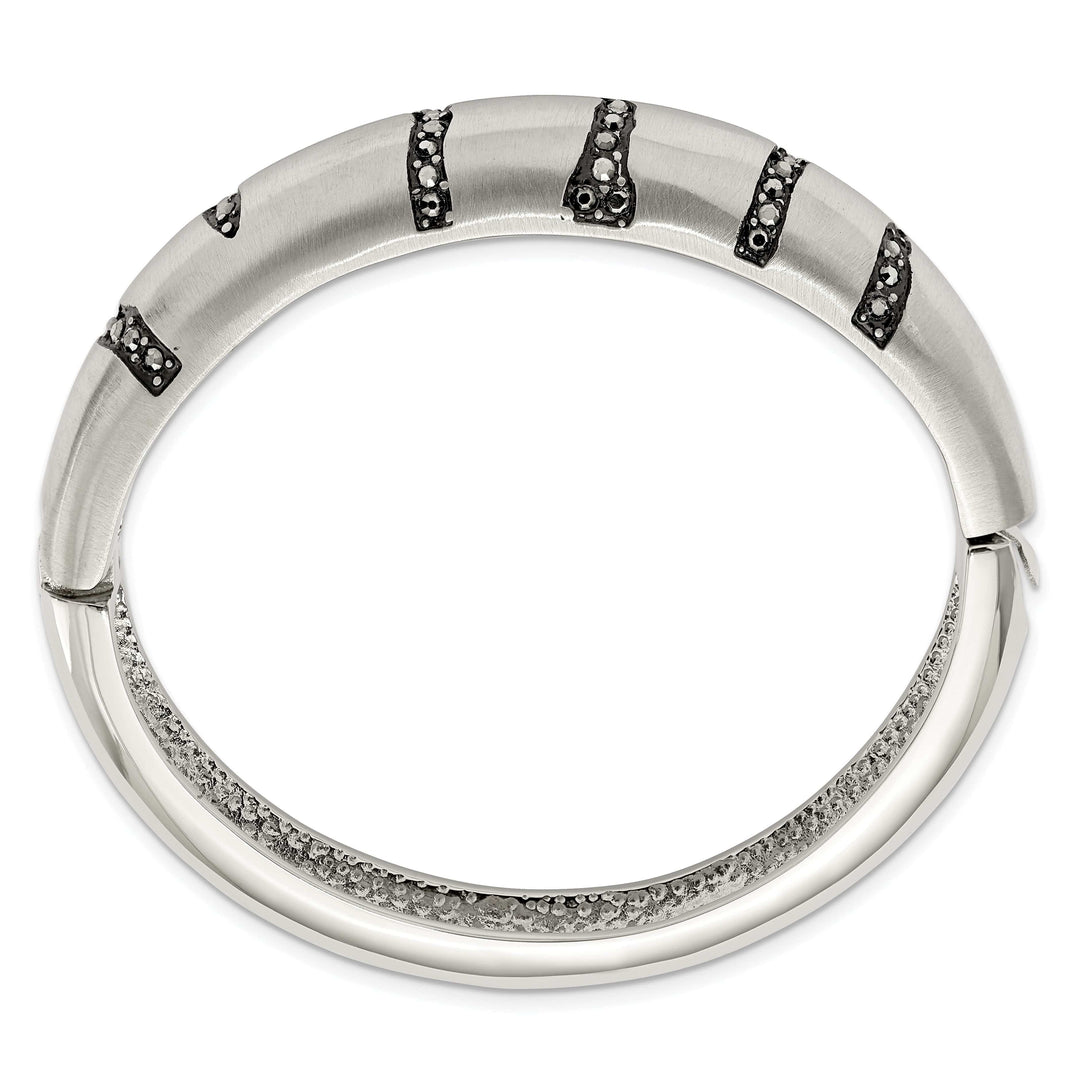 Chisel Bracelets Stainless Steel Black Crystal Hinged Bangle