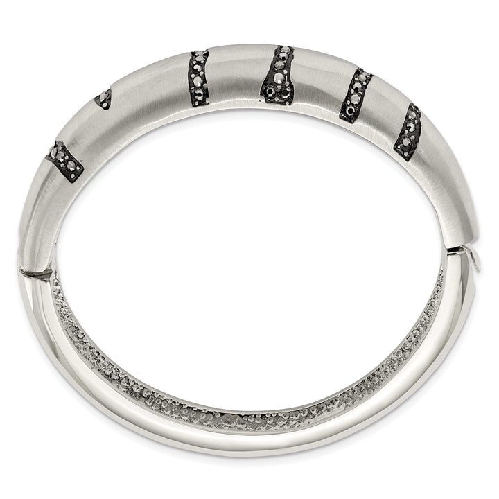 Chisel Bracelets Stainless Steel Black Crystal Hinged Bangle