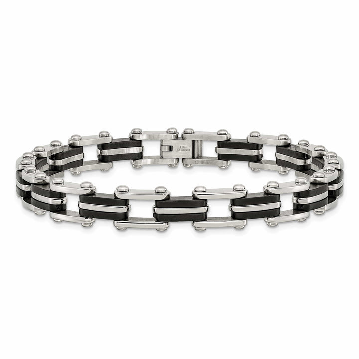 Chisel Bracelets Stainless Steel Black Rubber Fold Over Bracelet