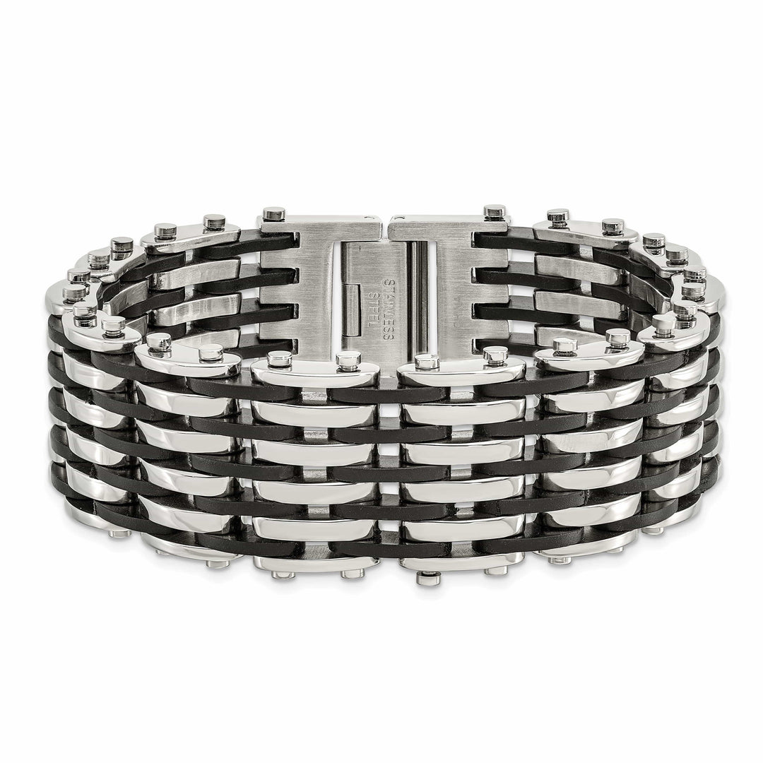 Chisel Bracelets Stainless Steel Black Rubber Fold Over Bracelet